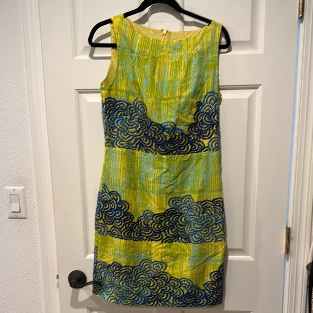 Anthropologie Green and Yellow Sleeveless Sheath Dress